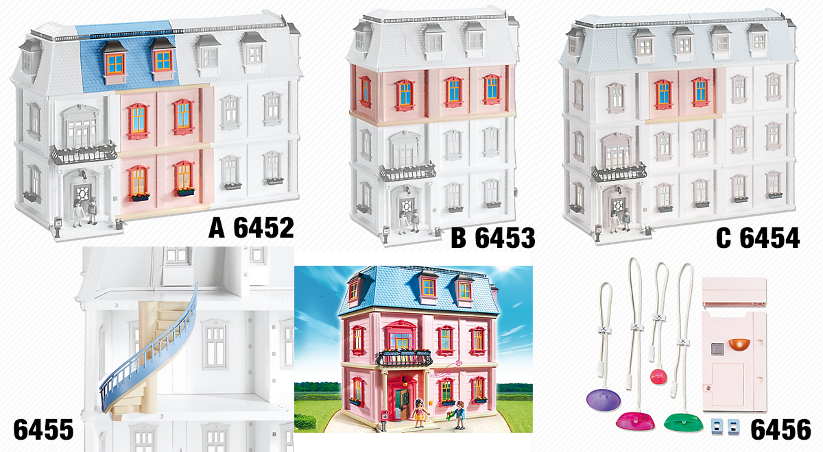 Mit den drei Erweiterungssets, einer Wendeltreppe und dem Beleuchtungsset lässt sich das Playmobil Puppenhaus ergänzen.