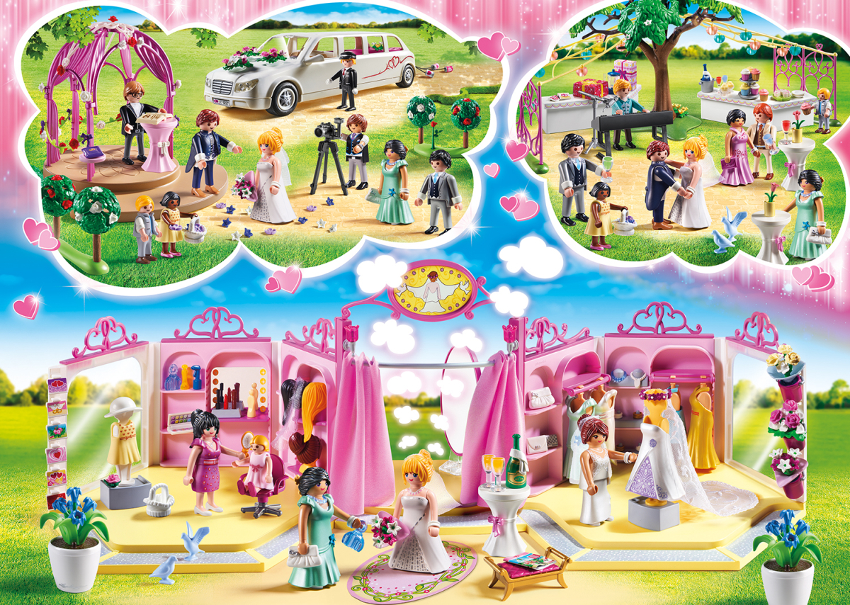 Limousine, Brautmodengeschäft, Pavillon: Alle fünf Sets der neuen "Playmobil Hochzeit"-Spielwelt.